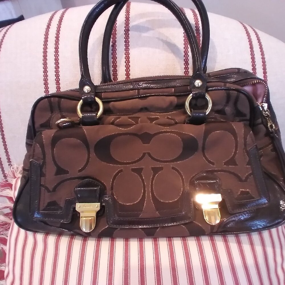 Brown canvas with leather trim Coach purse